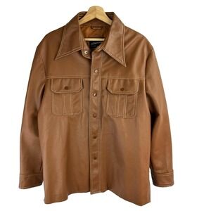 VTG JCPenny Faux Leather Brown Jacket Large Disco Mod Funk Rockabilly Cowboy